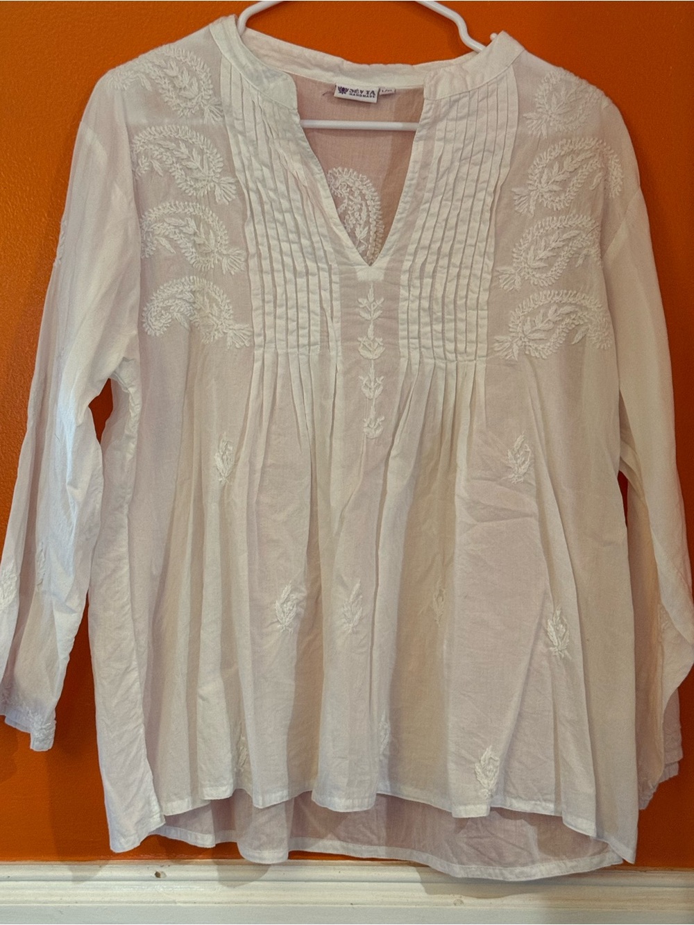 White Embroidered V-Neck Cotton Blouse